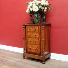 Load image into Gallery viewer, Antique Burr Walnut Hall Cabinet Faux Drawers Columns Bun Feet. B12974