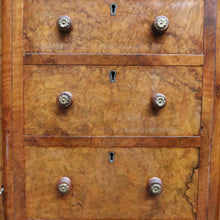 Load image into Gallery viewer, Antique Burr Walnut Hall Cabinet Faux Drawers Columns Bun Feet. B12974