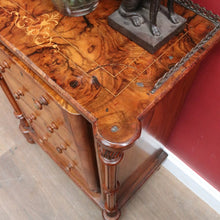 Load image into Gallery viewer, Antique Burr Walnut Hall Cabinet Faux Drawers Columns Bun Feet. B12974