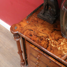 Load image into Gallery viewer, Antique Burr Walnut Hall Cabinet Faux Drawers Columns Bun Feet. B12974