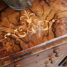 Load image into Gallery viewer, Antique Burr Walnut Hall Cabinet Faux Drawers Columns Bun Feet. B12974