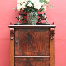 Load image into Gallery viewer, Antique Mahogany Hall Cabinet Flame Doors Gallery Back c1880