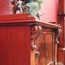Load image into Gallery viewer, Antique Mahogany Hall Cabinet Flame Doors Gallery Back c1880