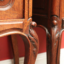 Load image into Gallery viewer, x SOLD Pair of Antique French Oak and Marble Top Bedside Cabinets or Lamp Tables. B12090