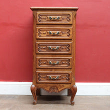 Load image into Gallery viewer, x SOLD French Oak Five Drawer Chest Cabriole Legs Brass Handles Vintage. B12807