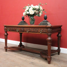 Load image into Gallery viewer, x SOLD Antique French Oak Stretcher base two Drawer Office Desk, Writing Desk, hall Table. B12108