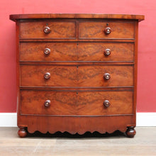 Load image into Gallery viewer, Antique English Mahogany Chest Flame Drawers Mother of Pearl. B12992