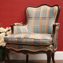 Load image into Gallery viewer, Antique English Mahogany Armchair – Blue Teal Silk, Down Cushion. B12568