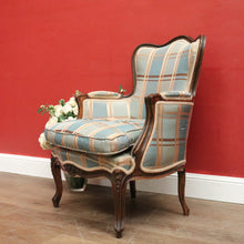 Load image into Gallery viewer, Antique English Mahogany Armchair – Blue Teal Silk, Down Cushion. B12568
