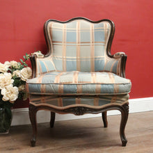Load image into Gallery viewer, Antique English Mahogany Armchair – Blue Teal Silk, Down Cushion. B12568