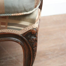 Load image into Gallery viewer, Antique English Mahogany Armchair – Blue Teal Silk, Down Cushion. B12568