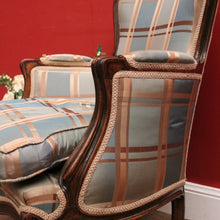 Load image into Gallery viewer, Antique English Mahogany Armchair – Blue Teal Silk, Down Cushion. B12568