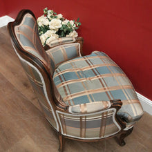 Load image into Gallery viewer, Antique English Mahogany Armchair – Blue Teal Silk, Down Cushion. B12568