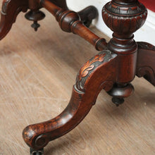 Load image into Gallery viewer, x SOLD Antique English Burr Walnut Sewing Table – Drawer, Work Bag, Key Included. B12574