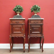 Load image into Gallery viewer, x SOLD A Pair of Antique French Oak and Marble Bedside Cabinets or Bedside Tables. B12091