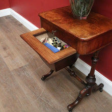 Load image into Gallery viewer, x SOLD Antique English Burr Walnut Sewing Table – Drawer, Work Bag, Key Included. B12574