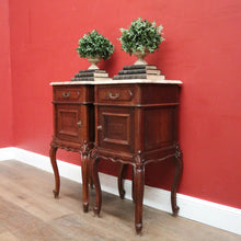 Load image into Gallery viewer, x SOLD A Pair of Antique French Oak and Marble Bedside Cabinets or Bedside Tables. B12091