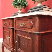 Load image into Gallery viewer, x SOLD A Pair of Antique French Oak and Marble Bedside Cabinets or Bedside Tables. B12091