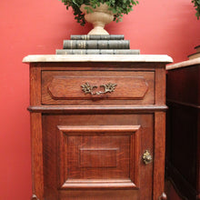 Load image into Gallery viewer, x SOLD A Pair of Antique French Oak and Marble Bedside Cabinets or Bedside Tables. B12091
