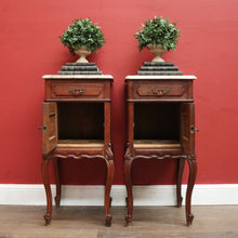 Load image into Gallery viewer, x SOLD A Pair of Antique French Oak and Marble Bedside Cabinets or Bedside Tables. B12091