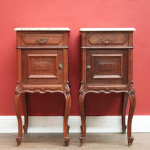 Load image into Gallery viewer, x SOLD A Pair of Antique French Oak and Marble Bedside Cabinets or Bedside Tables. B12091