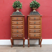 Load image into Gallery viewer, Pair Vintage French Oak Bedside Cabinets Five Drawer Cabriole Legs. B12810