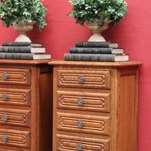 Load image into Gallery viewer, Pair Vintage French Oak Bedside Cabinets Five Drawer Cabriole Legs. B12810