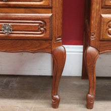 Load image into Gallery viewer, Pair Vintage French Oak Bedside Cabinets Five Drawer Cabriole Legs. B12810