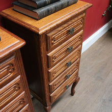Load image into Gallery viewer, Pair Vintage French Oak Bedside Cabinets Five Drawer Cabriole Legs. B12810