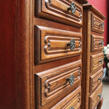 Load image into Gallery viewer, Pair Vintage French Oak Bedside Cabinets Five Drawer Cabriole Legs. B12810