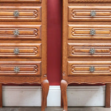 Load image into Gallery viewer, Pair Vintage French Oak Bedside Cabinets Five Drawer Cabriole Legs. B12810