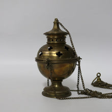 Load image into Gallery viewer, x SOLD Antique French Brass Thurible Censer – Quatrefoil Motifs, Wonderful aged Patina. B12396