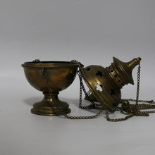 Load image into Gallery viewer, x SOLD Antique French Brass Thurible Censer – Quatrefoil Motifs, Wonderful aged Patina. B12396