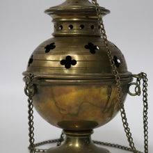 Load image into Gallery viewer, x SOLD Antique French Brass Thurible Censer – Quatrefoil Motifs, Wonderful aged Patina. B12396