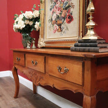 Load image into Gallery viewer, x SOLD French Elm Three-Drawer Hall Table or Console Table with Brass Handles. B12151