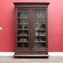 Load image into Gallery viewer, x SOLD Antique Bookcase Cabinet Astragal Glass Doors Carved Detail. B12982