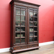 Load image into Gallery viewer, x SOLD Antique Bookcase Cabinet Astragal Glass Doors Carved Detail. B12982