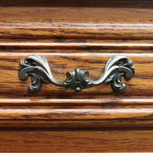 Load image into Gallery viewer, French Oak Bedside Chest Three Drawers Brass Handles Vintage. B12805