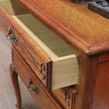 Load image into Gallery viewer, French Oak Bedside Chest Three Drawers Brass Handles Vintage. B12805