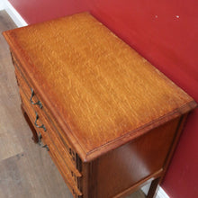 Load image into Gallery viewer, French Oak Bedside Chest Three Drawers Brass Handles Vintage. B12805