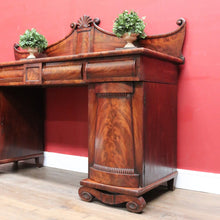 Load image into Gallery viewer, Antique English Twin Pedestal Sideboard Scrolled Backboard c1830. B12987