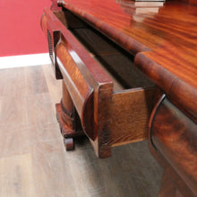 Load image into Gallery viewer, Antique English Twin Pedestal Sideboard Scrolled Backboard c1830. B12987