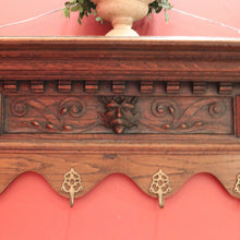 Load image into Gallery viewer, x SOLD Antique French Oak Coat Rack with Brass Hooks and a Carved Greenman Centrepiece. B12037