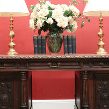 Load image into Gallery viewer, x SOLD Antique French Oak Twin Pedestal Office Desk, Three Drawer Desk with Drawers and Brass Handles. B12173