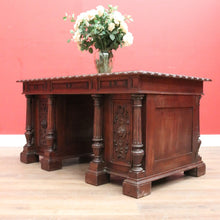 Load image into Gallery viewer, x SOLD Antique French Oak Twin Pedestal Office Desk, Three Drawer Desk with Drawers and Brass Handles. B12173