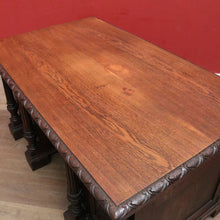 Load image into Gallery viewer, x SOLD Antique French Oak Twin Pedestal Office Desk, Three Drawer Desk with Drawers and Brass Handles. B12173