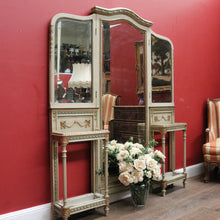 Load image into Gallery viewer, x SOLD Antique Hand-painted French Grey and Gilt Tri-Mirror Hall Stand, Bevelled Mirror. B12138