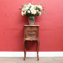 Load image into Gallery viewer, Antique French Walnut Bedside Table with Marble Top with Single Door and Drawer B12999