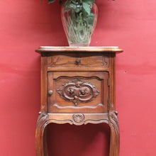 Load image into Gallery viewer, Antique French Walnut Bedside Table with Marble Top with Single Door and Drawer B12999