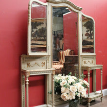 Load image into Gallery viewer, x SOLD Antique Hand-painted French Grey and Gilt Tri-Mirror Hall Stand, Bevelled Mirror. B12138